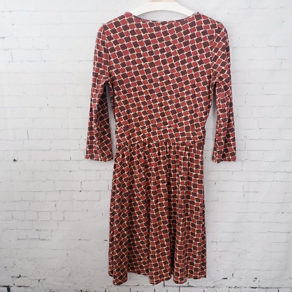Garnet Hill Cotton Rust Brown Geometric Scoop Neck Dress 3/4 Sleeve Small Fall - Picture 6 of 7